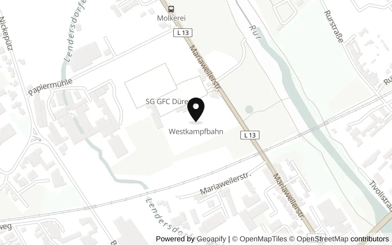 Kartenausschnitt mit dem Trainingsplatz in Düren-Niederau